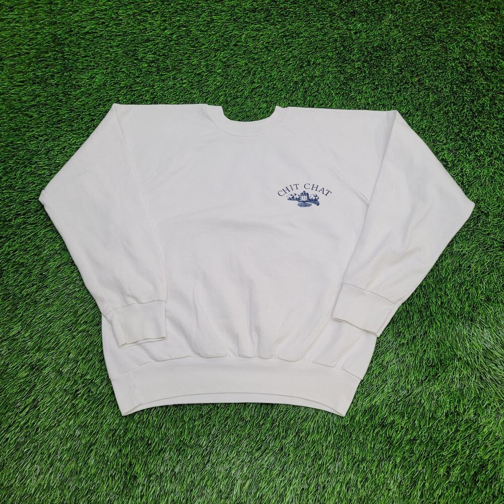 Vintage 80s Chit-Chat Sweatshirt Womens M/L 20x20 Boxy White